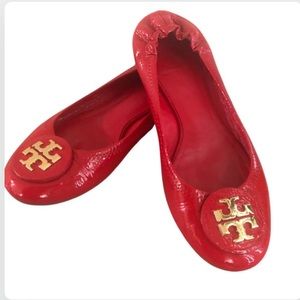 Tory Burch Red Flats with Gold Logo